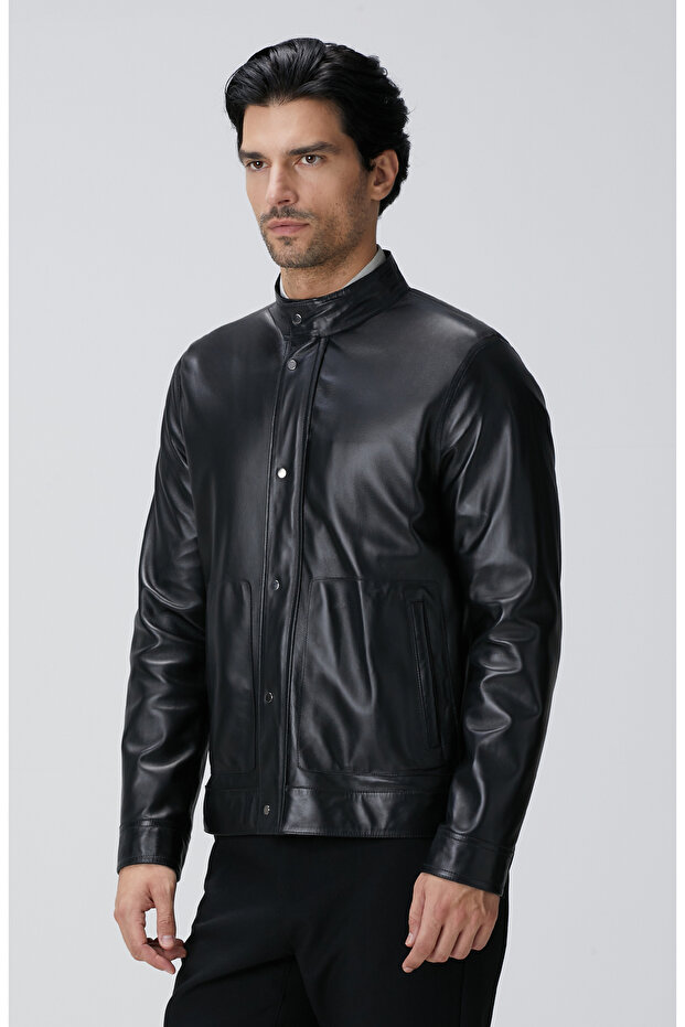 Siyah Çift Taraflı Deri Mont - 6