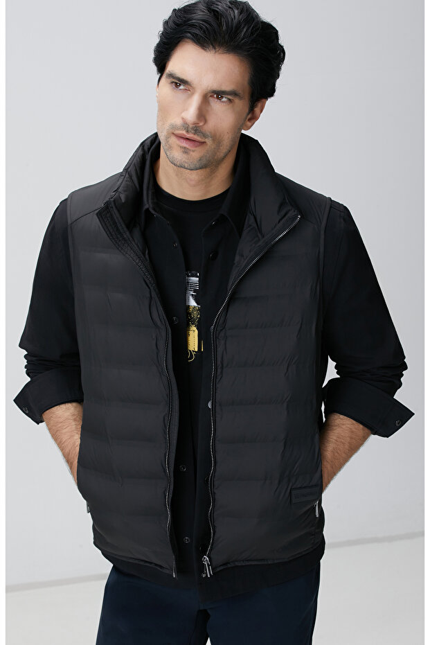 Siyah Puffer Casual Yelek - 1