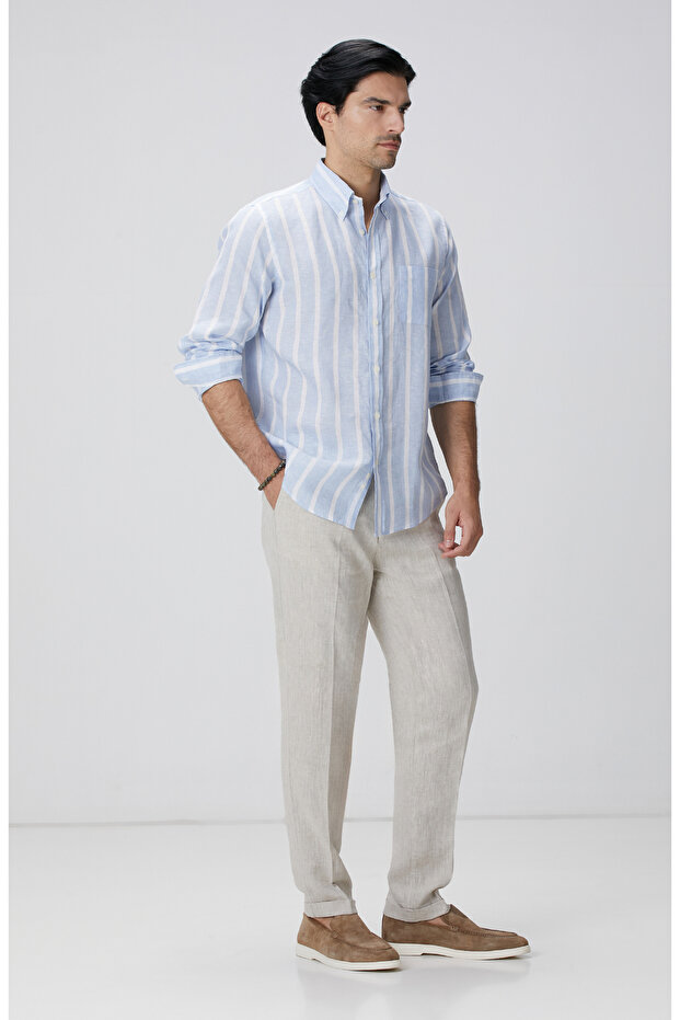 Mavi Beyaz Çizgili Gömlek - 3