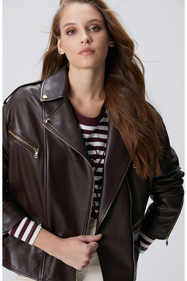 Acı Kahve Biker Deri Mont - 1