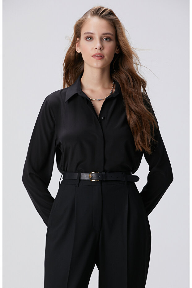 Limited Siyah İpek Gömlek - 1