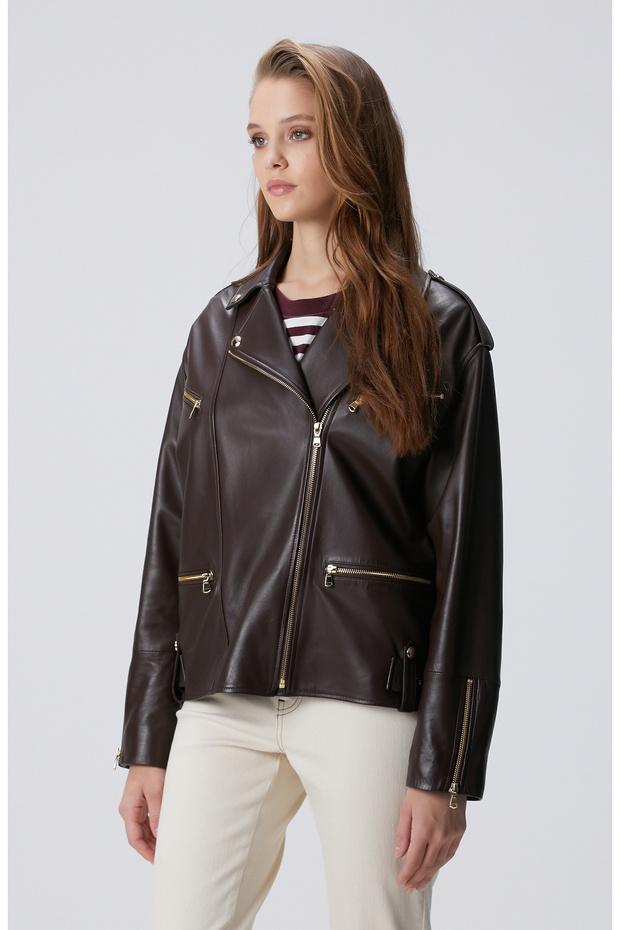 Acı Kahve Biker Deri Mont - 4