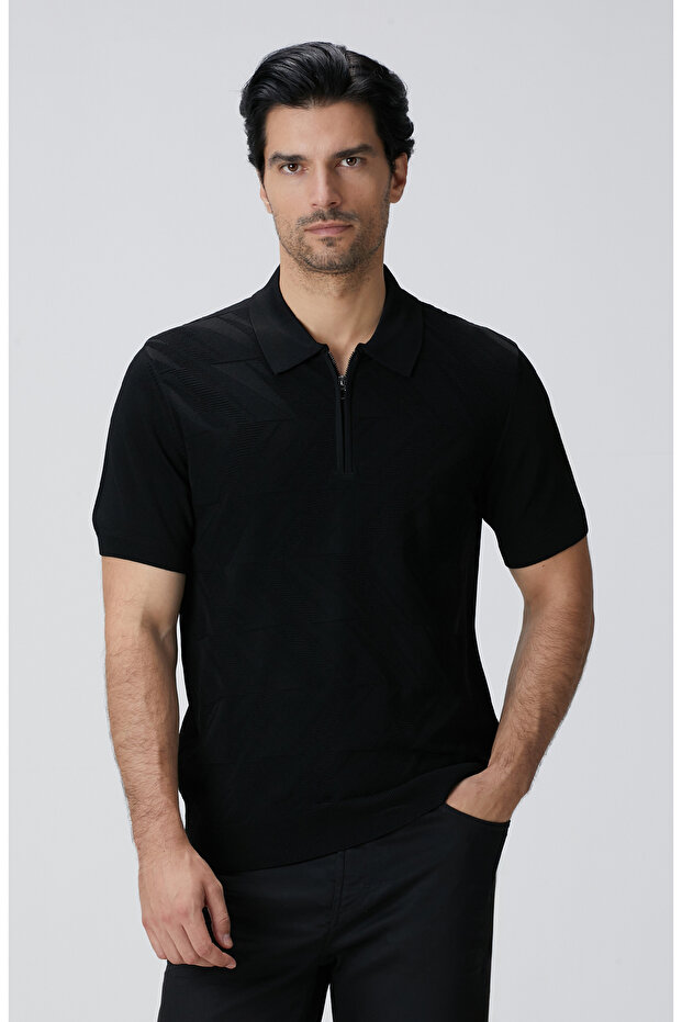 Siyah Jakarlı Triko Kazak - 2