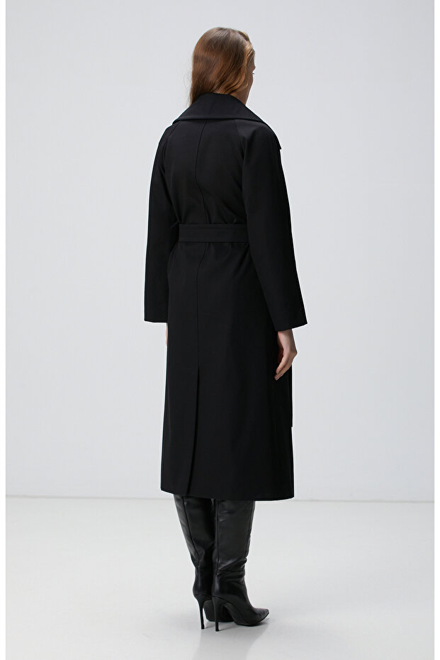 Siyah Kruvaze Trench Coat - 7