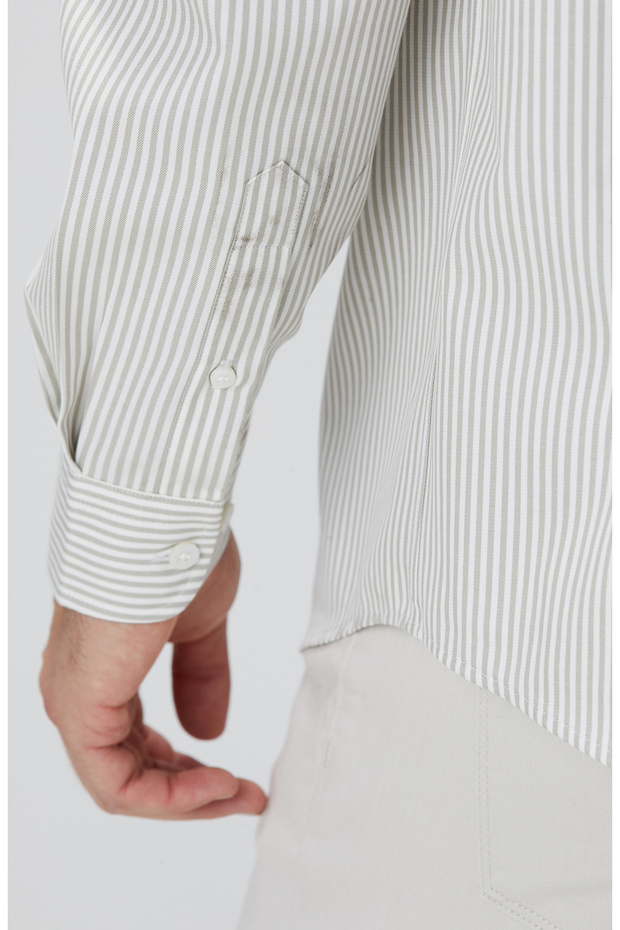 Bej Çizgi Desenli Gömlek - 7