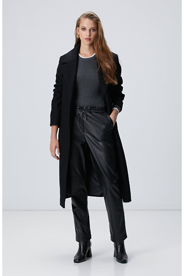 Siyah Vegan Deri Pantolon - 1