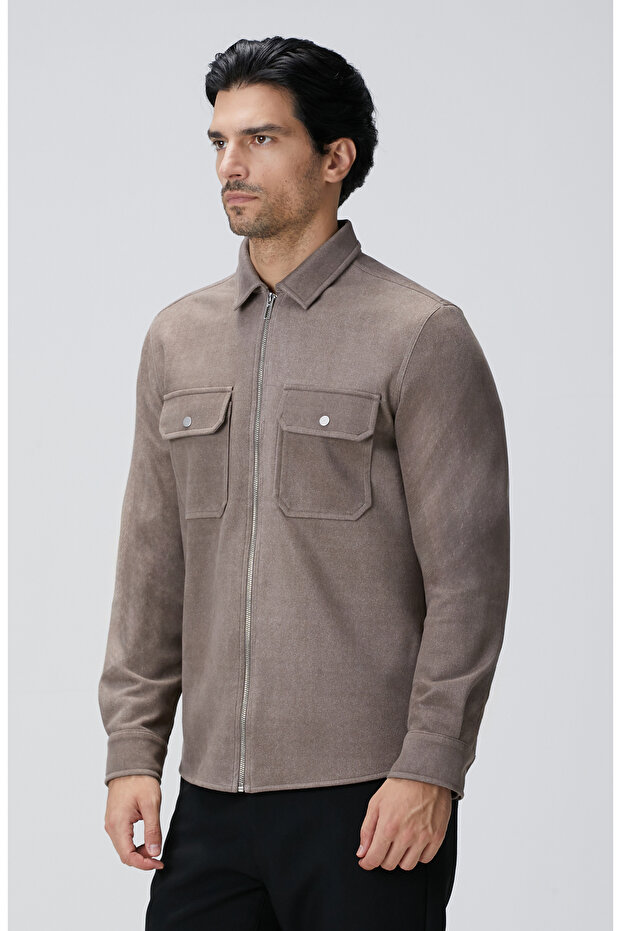Vizon Süet Görünümlü Dış Gömlek - 4