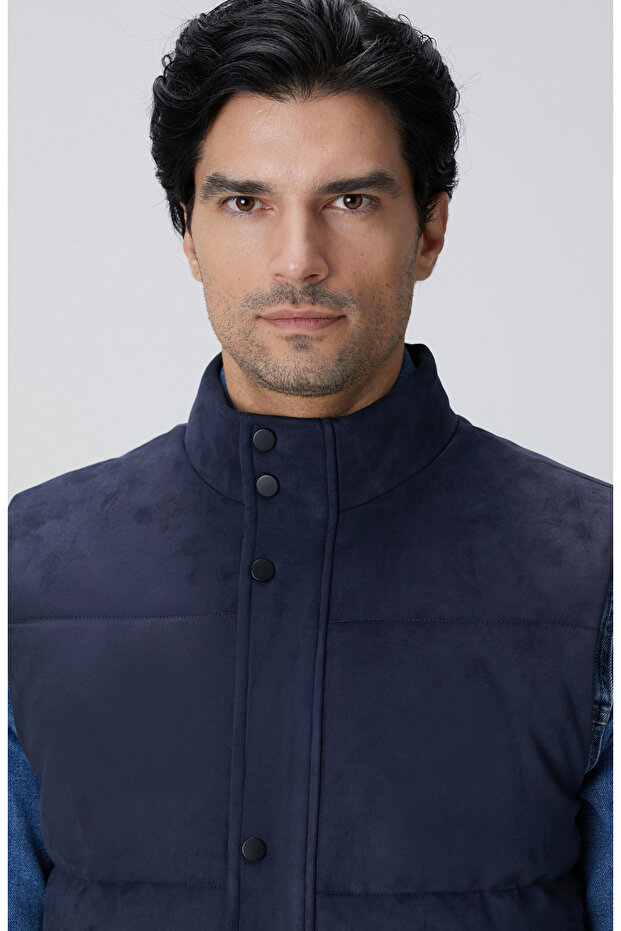 Lacivert Kapitoneli Casual Yelek - 7