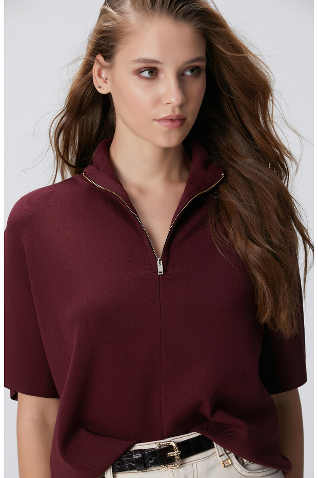 Vişne Bol Form Basic Triko Kazak - 3