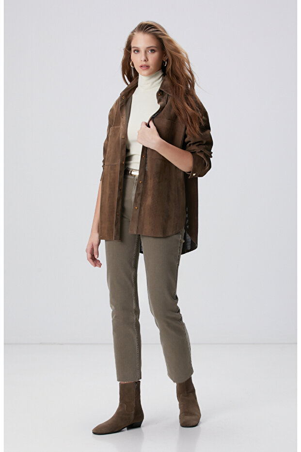 Vizon Desenli Deri Gömlek - 3