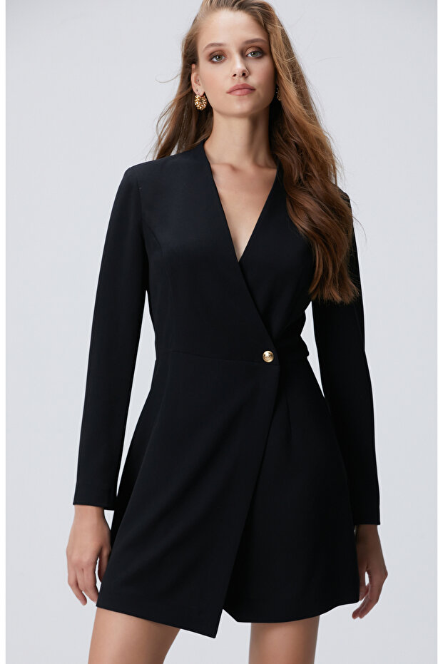 Siyah Aksesuarlı Mini Elbise - 1