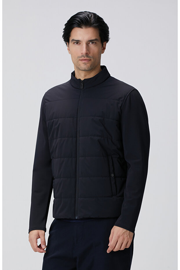 Lacivert Triko Kollu Mont - 4