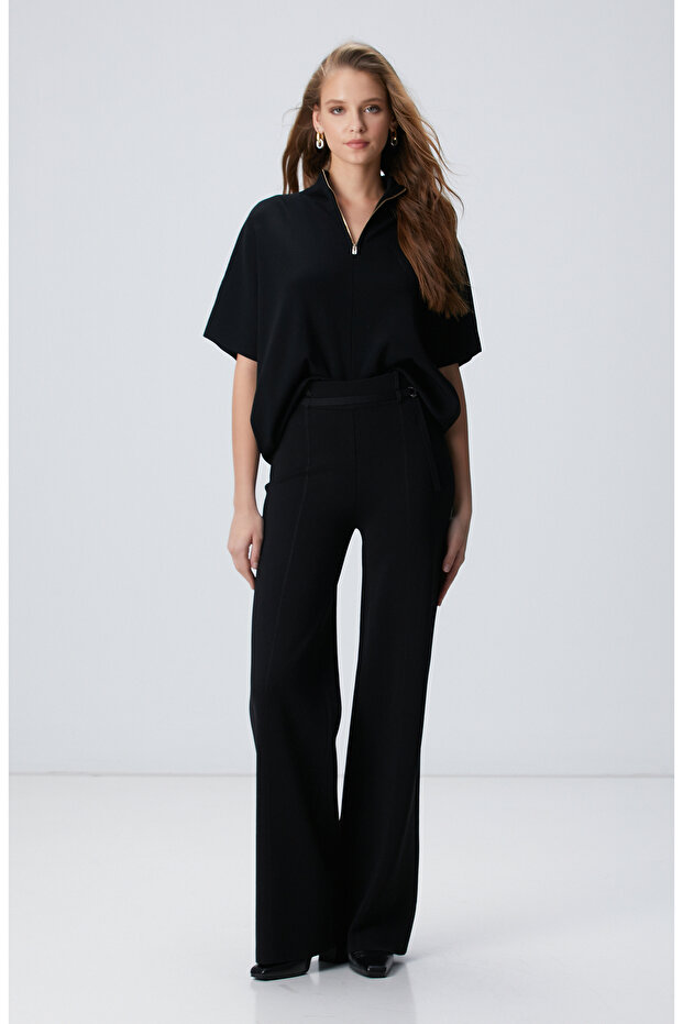 Siyah Bol Form Basic Triko Pantolon - 2