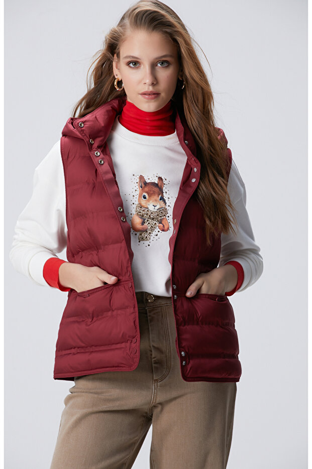 Bordo Casual Yelek - 3