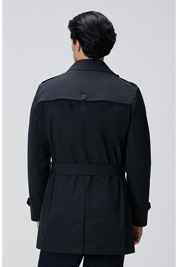 Lacivert Kuşaklı Pardösü - 5