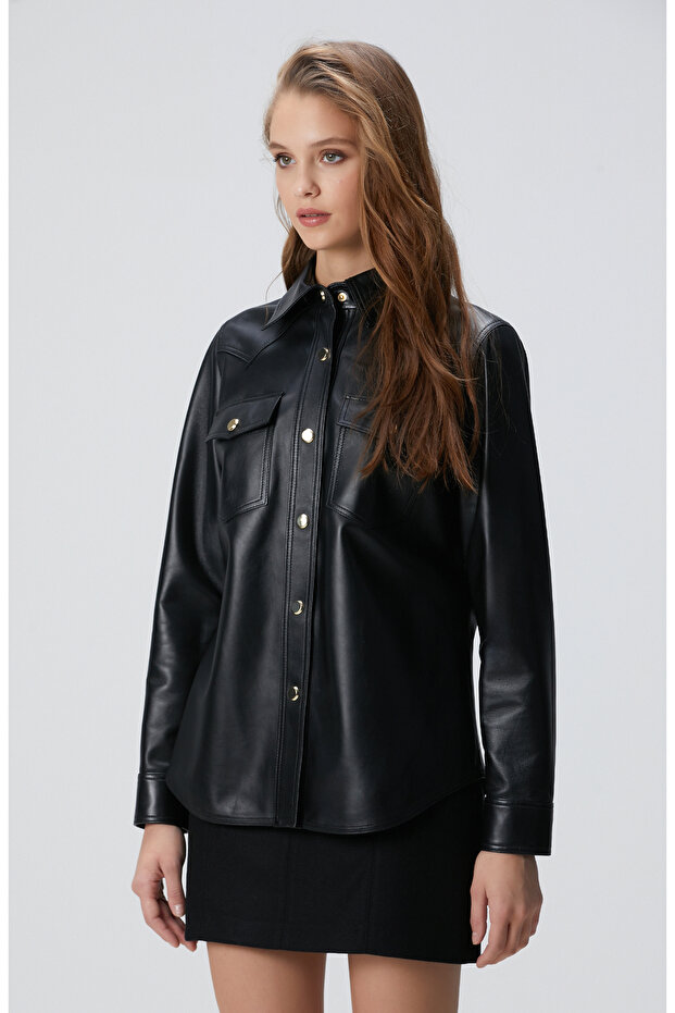 Siyah Deri Gömlek - 5