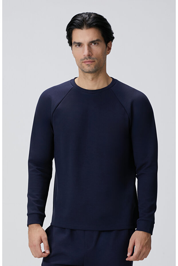 Lacivert Bisiklet Yaka Basic Sweatshirt - 2