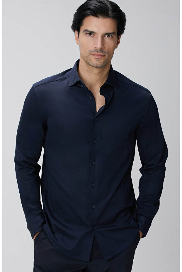 N-Tech Lacivert Örme Gömlek - 1