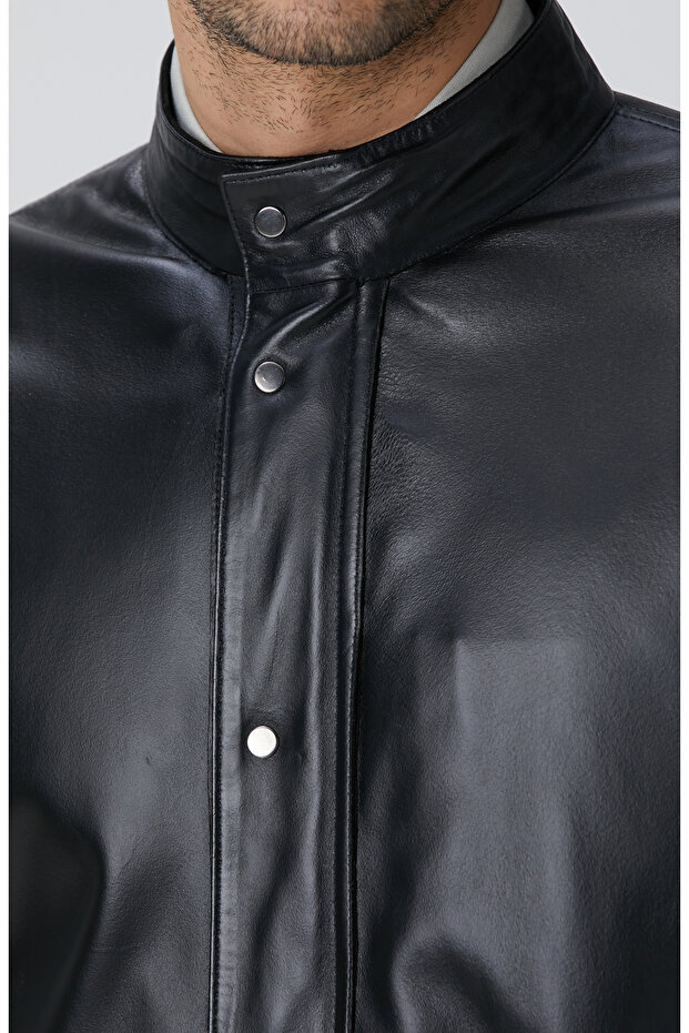 Siyah Çift Taraflı Deri Mont - 8