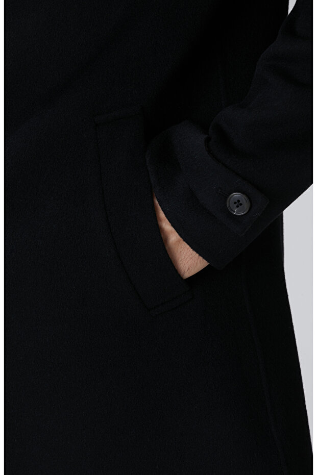 Siyah Yün Karışımlı Palto - 8