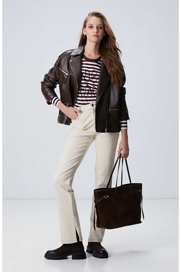 Acı Kahve Biker Deri Mont - 2