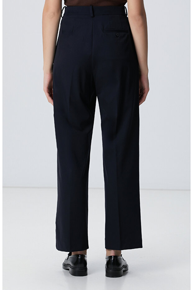 Lacivert Geniş Paça Basic Pantolon - 5