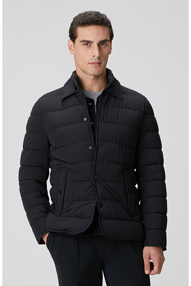 Siyah Puffer Coat Ceket - 1