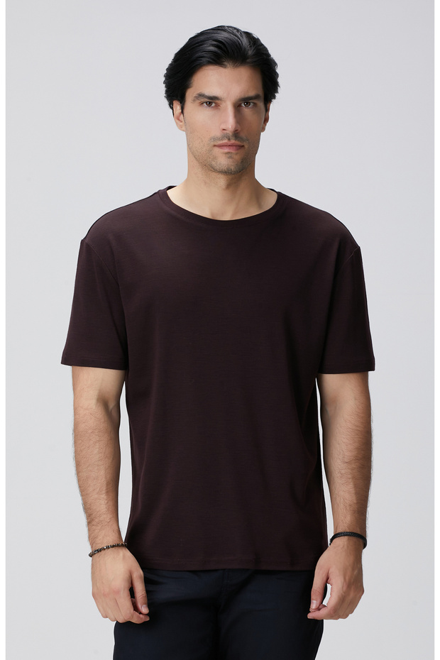 Bordo Yün T-shirt - 1