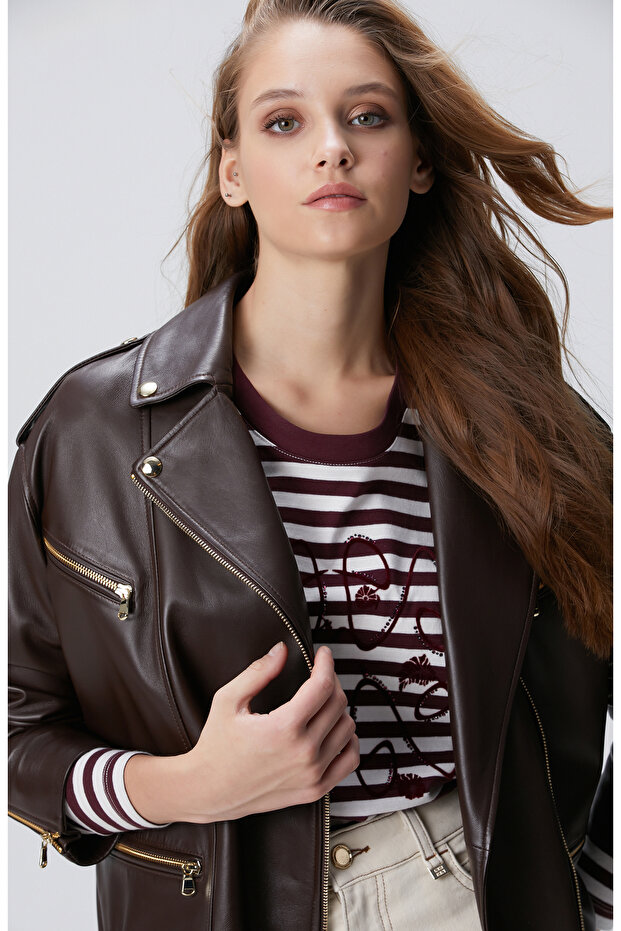 Acı Kahve Biker Deri Mont - 5