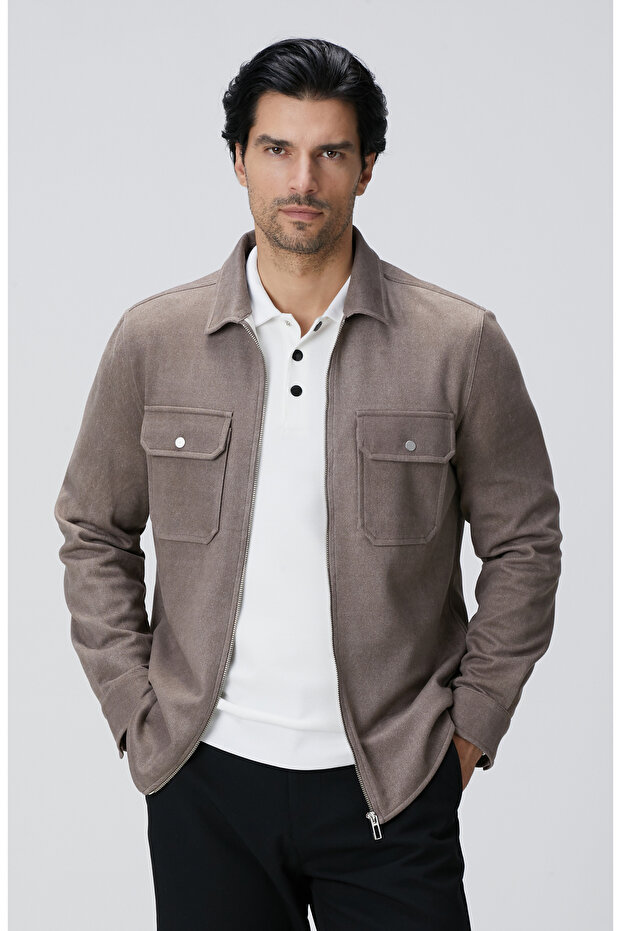 Vizon Süet Görünümlü Dış Gömlek - 1