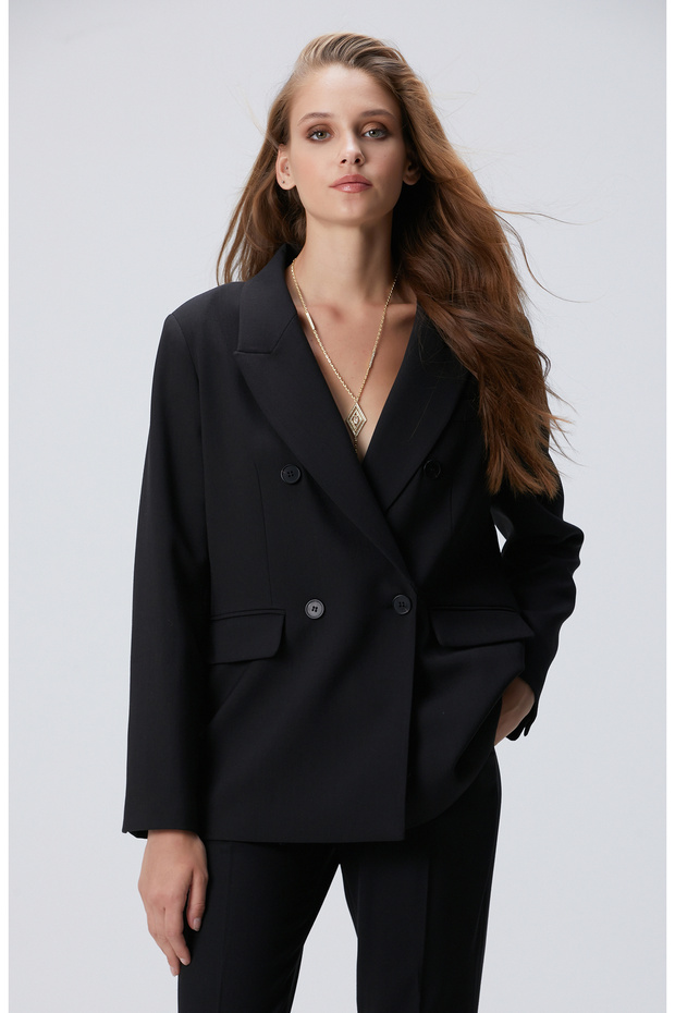 Siyah Yün Karışımlı Ceket - 1