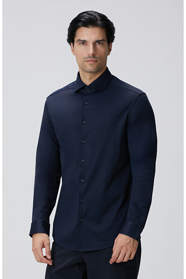 N-Tech Lacivert Örme Gömlek - 4