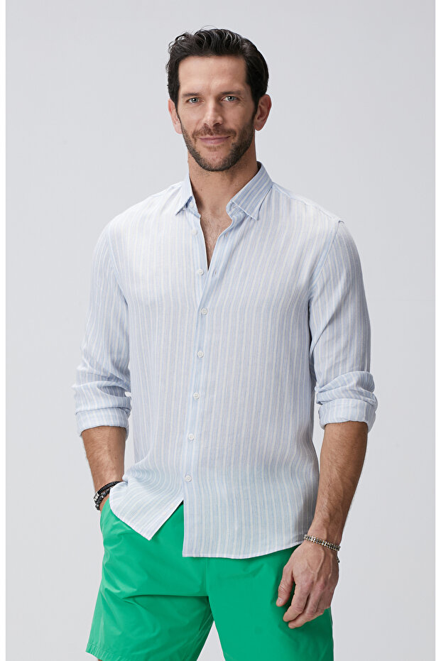 Mavi Beyaz Çizgili Gömlek - 3