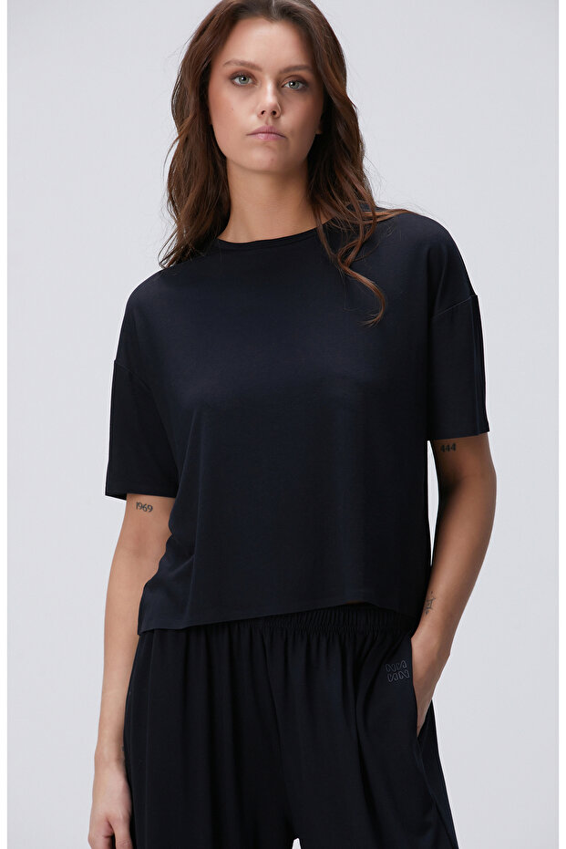 N-Tech Siyah Modal Karışımlı T-shirt - 1