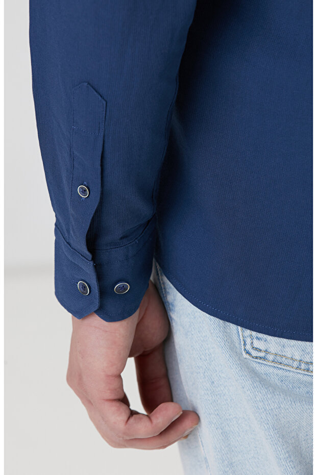 Indigo Mikro Desenli Gömlek - 7