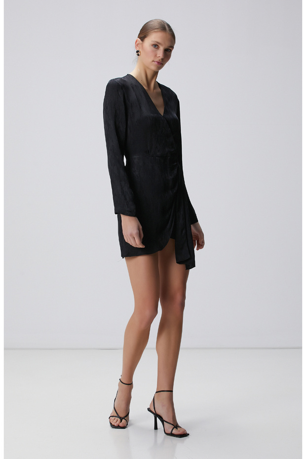 Siyah Jakar Desenli Mini Elbise - 4