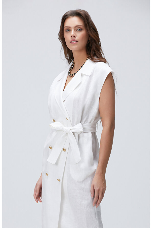 Beyaz Keten Elbise - 3