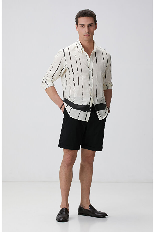 Kırık Beyaz Baskılı Gömlek - 3