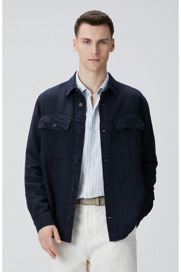 Lacivert Keten Dış Gömlek - 2