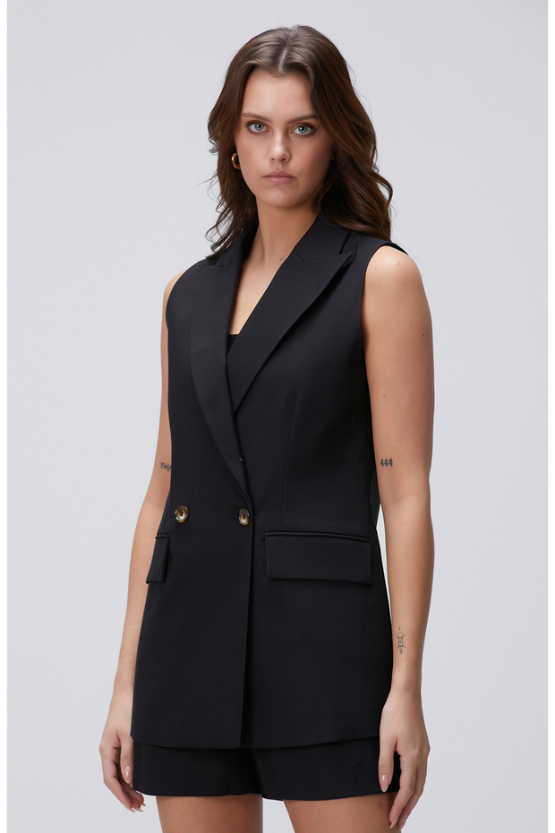 Siyah Kruvaze Yelek - 4