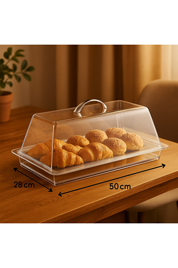 حافظة كيك ومعجنات اكريلك شفاف بغطاء مقاس 50*28 سم