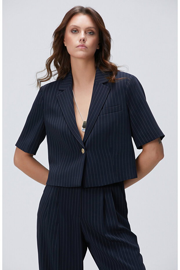 Lacivert Çizgili Ceket - 3