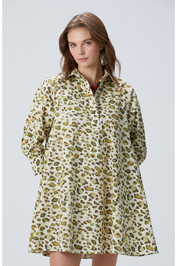 Yeşil Leopar Desenli Elbise - 5