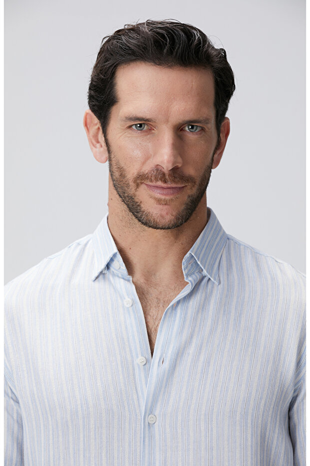 Mavi Beyaz Çizgili Gömlek - 7