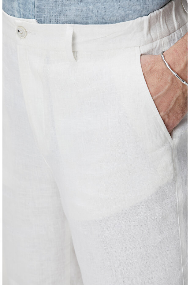 Kırık Beyaz Keten Şort - 4