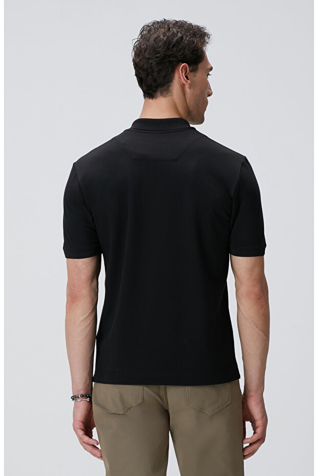 Siyah Polo Yaka Örme T-shirt - 5