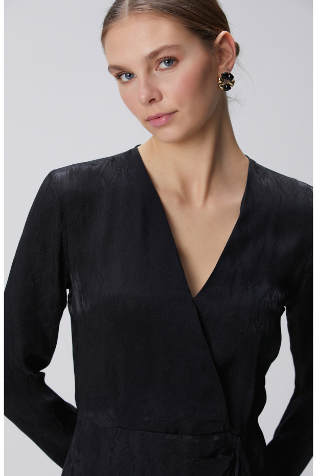 Siyah Jakar Desenli Mini Elbise - 2