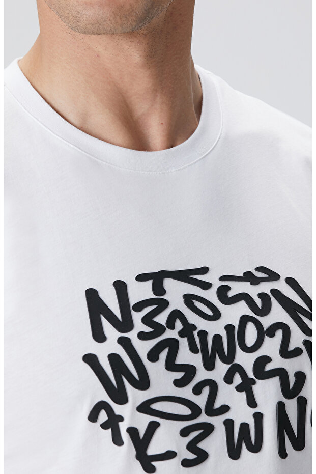 Kırık Beyaz Network Baskılı Örme T-shirt - 6