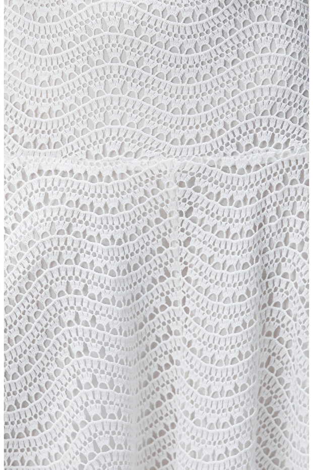 Beyaz Güpürlü Midi Etek - 6