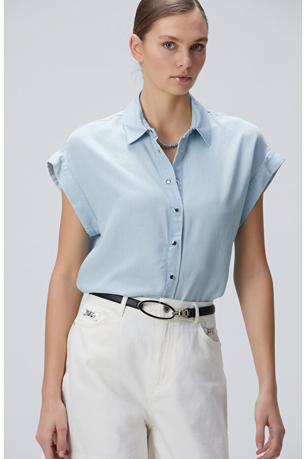 Açık  Mavi  Denim Gömlek - 4